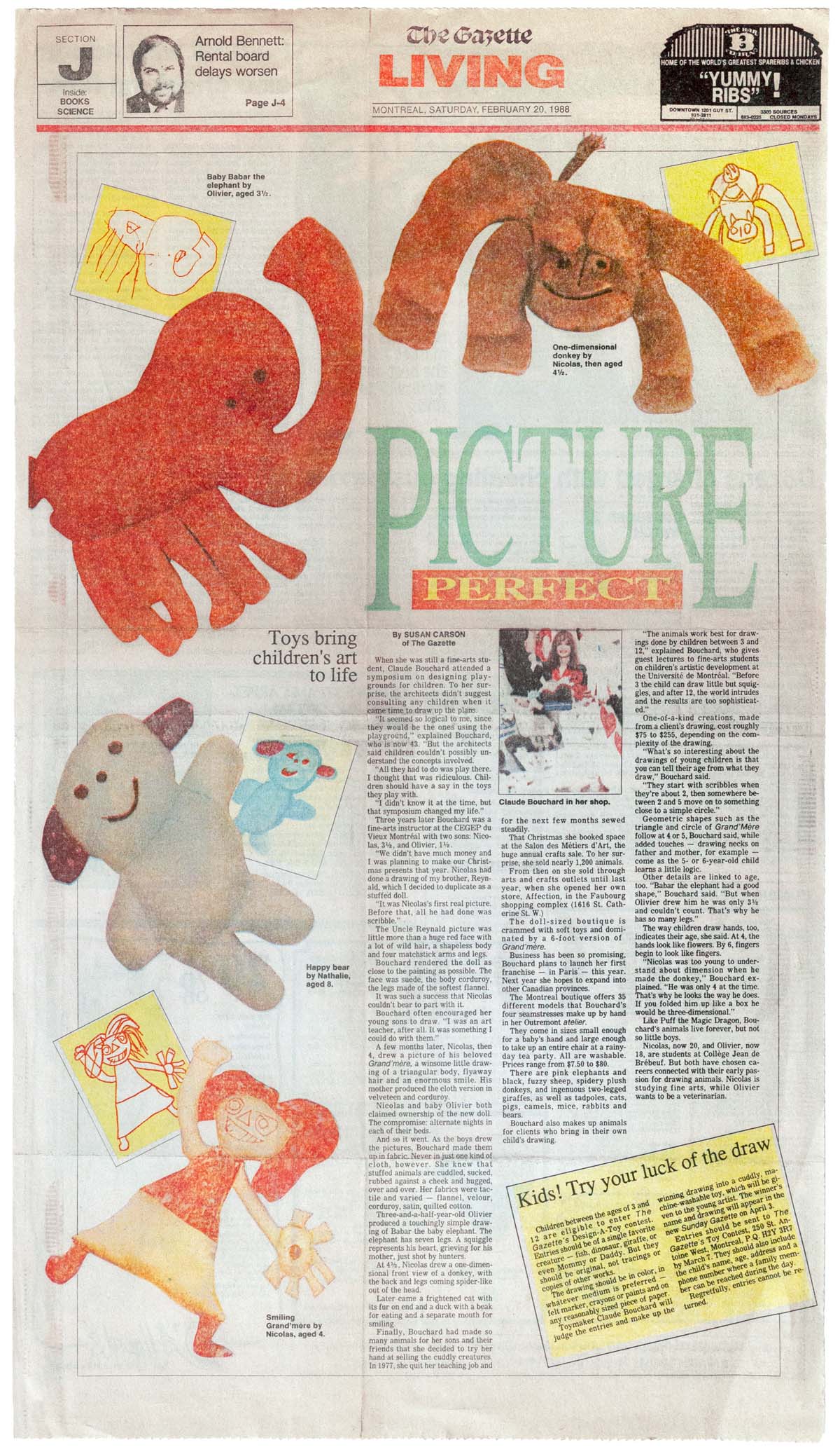 1988 The Gazette, « Toys bring children's art to life » Susan Carson