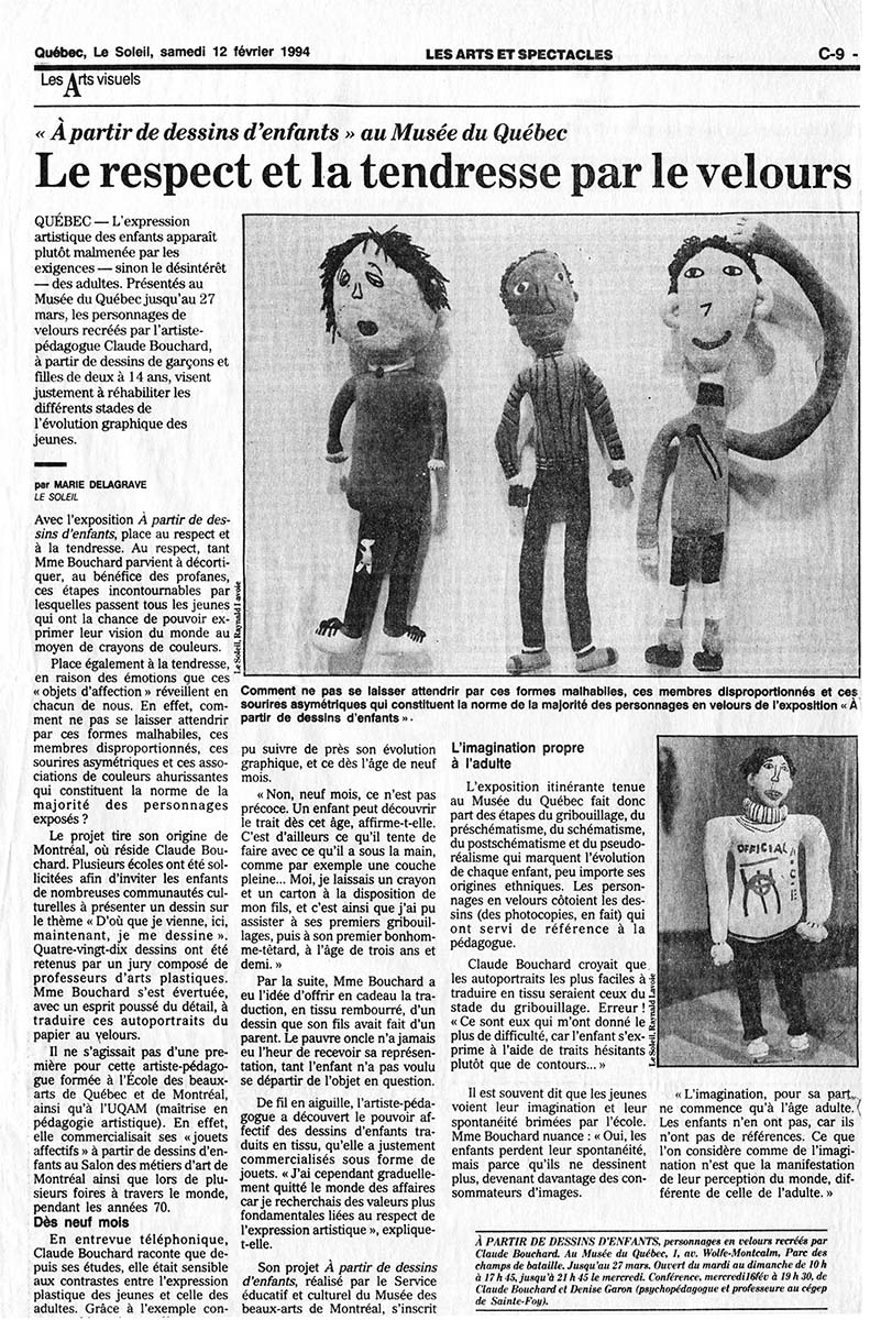 1994 Le Soleil, Les Arts visuels « À partir de dessins d'enfants» au Musée du Québec