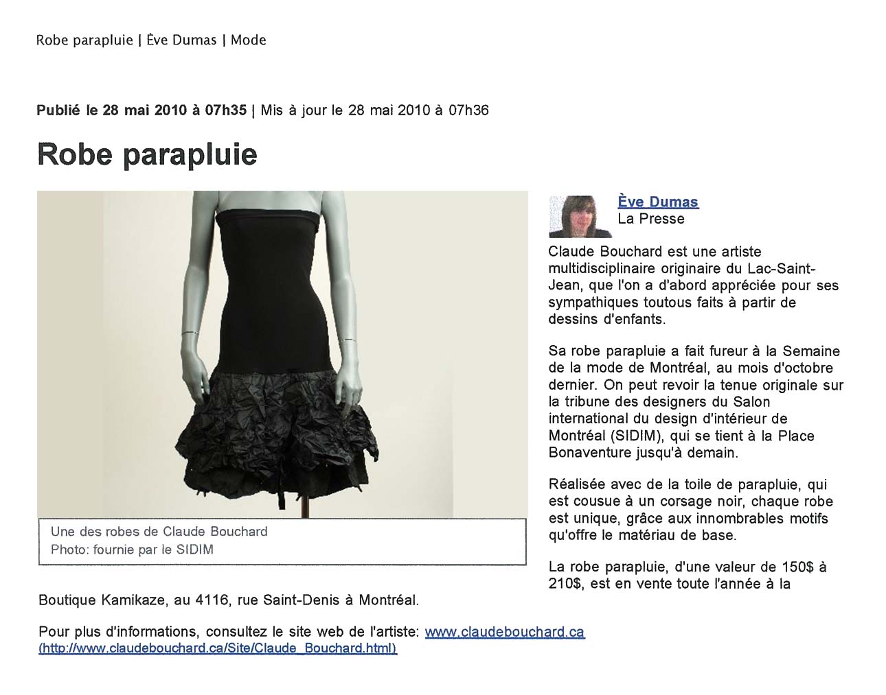 2010 La Presse, Robe parapluie, Ève Dumas
