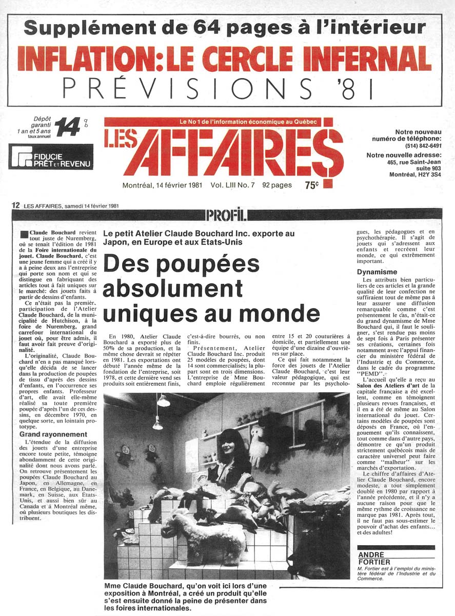 1981 Les Affaires, « Des poupées absolument uniques au monde » André Fortier